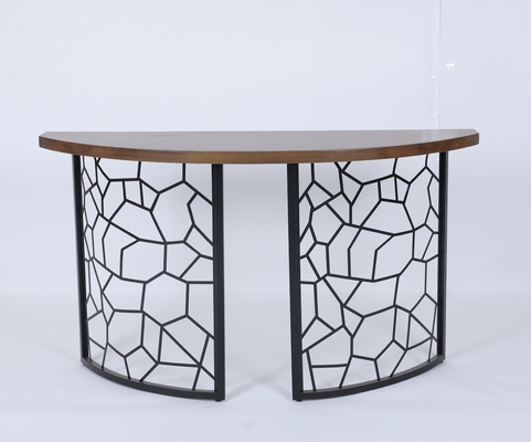 قیمت خوب Custom Curved Front Console Table With Wood Top And Decorative Iron Base آنلاین