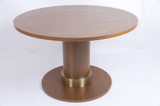 قیمت خوب White Oak Veneer Metal Inlay Border Dining Table Pedestal Base With Metal Collar آنلاین