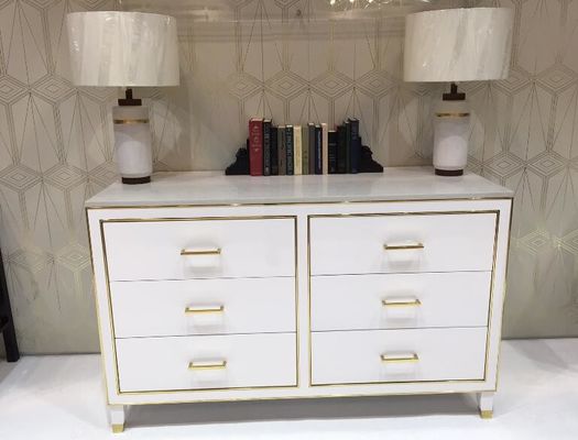 قیمت خوب White High Gloss Hotel Room Dresser 6 Drawers With Metal Strip , PU Lacquer Paint آنلاین