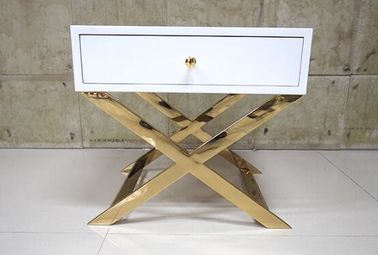 قیمت خوب White Painted Gold Hotel Bedside Tables With Polished Metal Base , 60% Sheen آنلاین