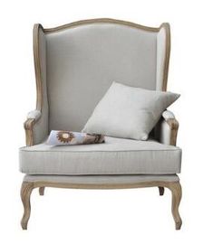قیمت خوب Elegant Oak Wooden Leisure Chair Linen Fabric Vintage Style Armchair آنلاین