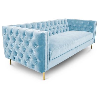 قیمت خوب Blue Velvet Fabric Sofas And Chairs , Contemporary Fabric Sofa Golden Metal Base آنلاین