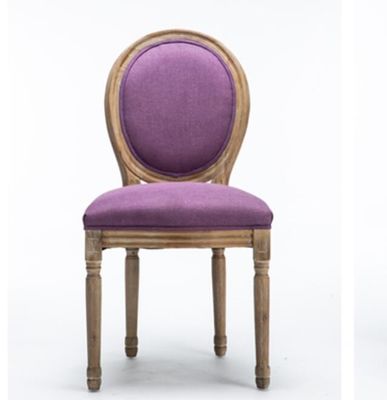 قیمت خوب French Style Oak Dining Room Chairs Antique Design Purple Linen Fabric آنلاین