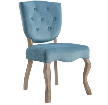 قیمت خوب Antique Furniture Dining Room Chairs Button Tufted Blue Color Linen Fabric آنلاین