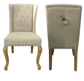قیمت خوب Natural oak wood frame with metal ring at back  linen fabric wooden dining chair آنلاین