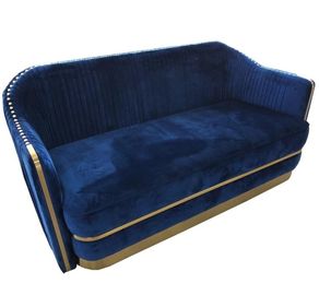 قیمت خوب Hot sale luxuty blue velvet gold metal base fabric chesterfield sofa with gold neilheads for living room or meeting room آنلاین