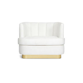 قیمت خوب White velvet Fabric Chinese Style Single Accent Leisure Home Living Room Club Armchair Lounge Arm Chair golden base آنلاین