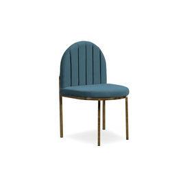قیمت خوب home furniture Dining Chair in Bule Channel Tufted Velvet fabric back with 4 metal golden brass leg آنلاین