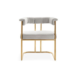 قیمت خوب American style high quality Gold brass plating metal base white PU fabric dining armrest chair آنلاین