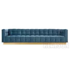 قیمت خوب Brushed Brass Base Living Room Sofa Folded Biscuit Tufting With Pulled Buttons In Bule Velve آنلاین