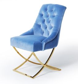 قیمت خوب Golden X Cross Metal Legs Furniture Dining Room Chairs Blue Velvet Fabric Button Tufted آنلاین