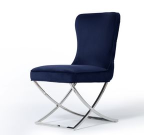 قیمت خوب Stainless Steel X Cross Metal Legs Button Tufted Dining Chair Dark Blue Velvet Fabric آنلاین
