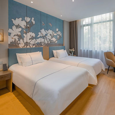 قیمت خوب Twin Bed Luxury Hotel Bedroom Furniture With Solid Wood Dark Yellow Finish آنلاین