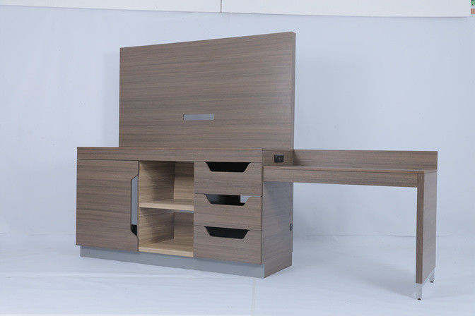 اتاق خواب مدرن سفارشی پانل تلویزیون خطی گسترده و کابینت میز برای هتل هیلتون 5